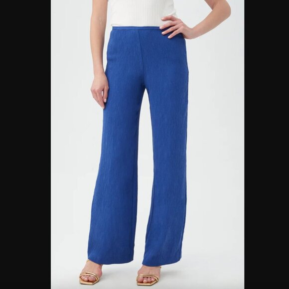 Trina Turk Long Weekend Admiral Blue Textured Wide Leg Pants 0 - Picture 1 of 7